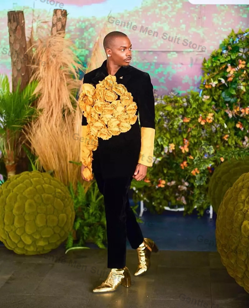 Men'S Grooming For Wedding - Yellow Black Men Suits Set 2